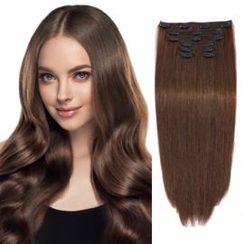 Moucyo Clip In Hair Extensions 7pcs/120g, 100% Remy Clip In Hair Extensions Real Human Hair 12 Inch, 16clips Seamless Clip In Hair Extensions for Women (12inch, Chocolate Brown)