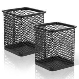 Chyaya Square Metal Pen Holder for Desk - 2 Pack Pen Cups, Desk Pen Organizer Ideal for Office/Study/Makeup Tools