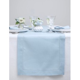 Solino Home Linen Sky Blue Table Runner 108 Inches Long - Classic Hemstitch 100% Pure Linen Easter Table Runner 14 x 108 Inch Ideal for Dining, Wedding, Parties