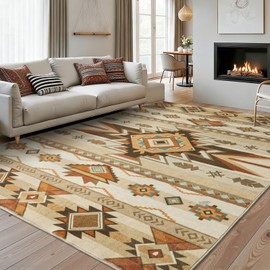 8x10 Southwestern Aztec Area Rug for Living Room Bedroom Dining Room Beige
