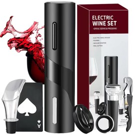 Sacacorchos Eléctrico de Vinos 7 En 1 Automático Juego de Abridor de Vino Eléctrico de Botella Destapadores Eléctricos Accesorios de Acero Inoxidable con Cortador de Papel de Aluminio para Cocina Bar