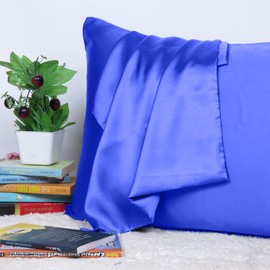 Riara Satin Pillowcase for Hair and Skin with Envelope Closure Similar to Silk Soft Breathable Silky Pillow Covers for Sleeping Pillow Case Set of 2 (Royal Blue, Standard Size (20"x26"))