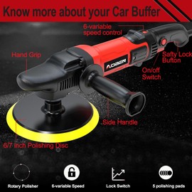 AOBEN 6/7 inch Buffer Polisher,Rotary Car Buffer,1600W Car Polisher Waxer Kit with 6 Variable Speed 1000-3500RPM & 4 Polishing Pads,Detachable Handle for Car Polishing and Waxing
