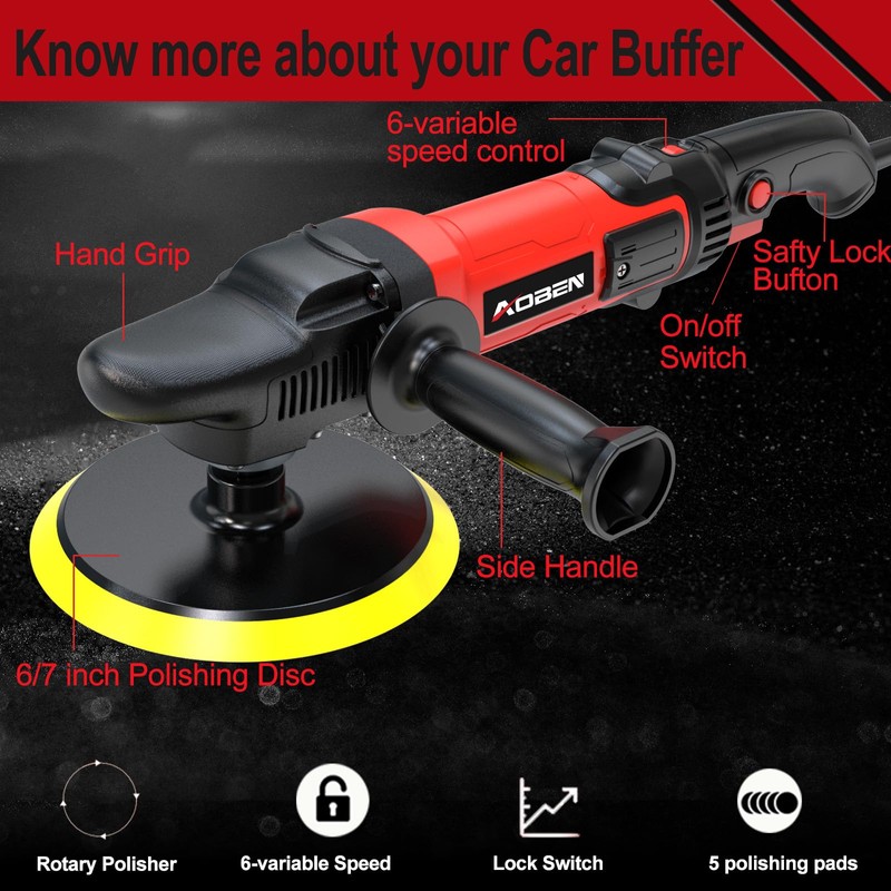 AOBEN 6/7 inch Buffer Polisher,Rotary Car Buffer,1600W Car Polisher Waxer