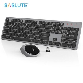 SABLUTE Wireless Keyboard and Mouse, Full-Size Wireless Mouse and Keyboard Combo, 2.4GHz Silent USB Wireless Keyboard Mouse Combo for PC Desktops - Color: Gray