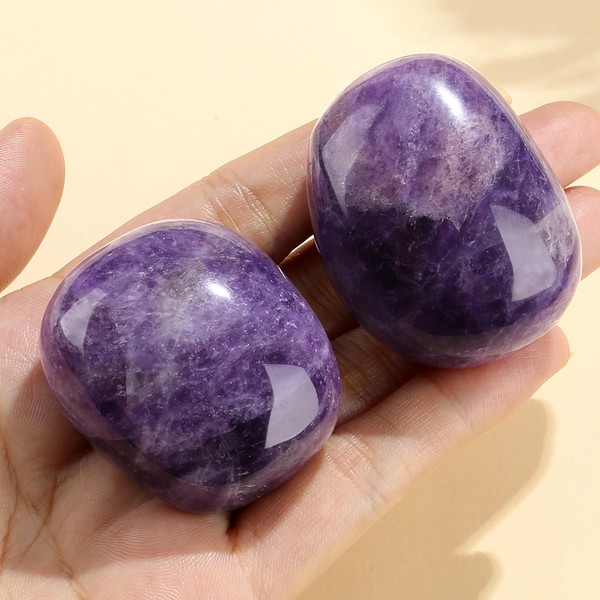 QINJIEJIE Pack of 2 Amethyst Natural Gemstone Healing Stones Large
