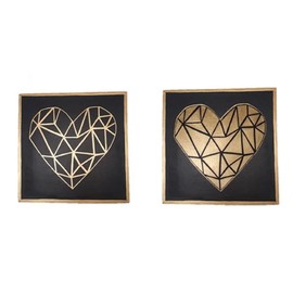 Cuadro Decorativo Moderno Pintura en lienzo canva Corazones Geométrico dorado y negro Pintado a Mano cuadro para decoración del hogar listo para colga