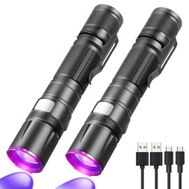 Black Light Flashlight, 2Pack UV Flashlights USB-C Rechargeable 8Hours Long-Lasting Pure Ultraviolet Light, Fluorescent Detector for Dog,Pet Urine Stains,Flowers Glows,UV Paint Glows,Hornworm