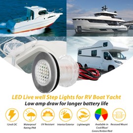 Dream Lighting 12V DC LED Courtesy Deck Light Landscape Cabin RV Accent Cockpit Livewell Tank Boat Stairway Step Lamp Amber Color Waterproof