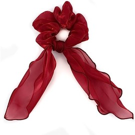 Mytoptrendz- Shimmering Organza Silk Scrunchie Hair Tie Knotted Tail Scarf Ponytail Bun Holders 2 In 1 Girls Womens Hair Accessories(Burgundy)