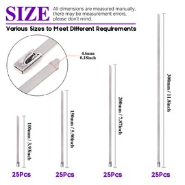 Swpeet 100pcs 4 Sizes Stainless Steel Exhaust Band Wrap Coated Locking Cable Tie Perfect for Car Parts, Home, Computer Repair - 4", 5.9", 8", 11.8"