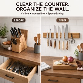 16 Inch Acacia Wood Magnetic Knife Holder for Wall, Strong Magnet Knife Strip Organizer