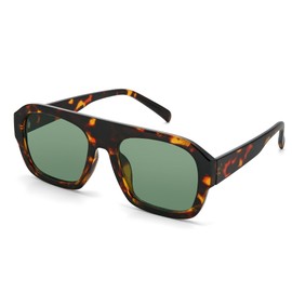 MJEBT Square Aviator Sunglasses for Women, Vintage Flat Top Designer Shades Stylish Frame Sun Glasses（Tortoise/Green）