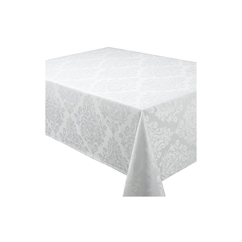 Palazzo Damask Snow (White) Christmas Rectangular Tablecloth Ideal For 4-6