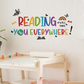 iMagitek Reading Corner Wall Stickers, Reading Will Take You Everywhere Inspirational Quote Wall Decals, Inspirational Educational Quote Wall Decorations for Classroom Reading Room Study Room Library