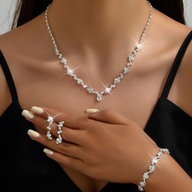 Wedding Jewelry Sets for Women Prom Earrings Necklace Bracelet Set Elegant Crystal Necklace Earrings Bracelet Bridal Wedding Prom Costume Jewelry Sets Bridesmaid Elegant Prom Necklace Earrings Wedding Jewelry Set For Bride Jewelry Set(Style 3)