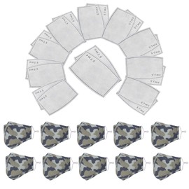 Children's Camouflage Cotton Face Mask, Reusable, Washable & Dustproof, Breathable & Safety Mask with 20 Filters, Anti-Pollution Mask, Beige Camo, Pack of 10