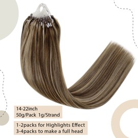 Easyouth 20 inch Micro Ring Hair Extensions Human Hair Dark Brown Highlights Honey Blonde Microlink Hair Extensions Human Hair Micro Loop Extensions #P4/27 50g/50s