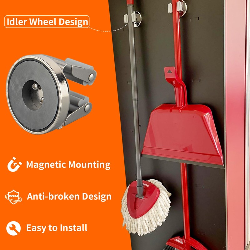 ULIBERMAGNET Magnetic Broom Holder,4PCS Magnetic Mount Broom Holder Heavy Duty