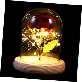 ABOOFAN Gold Foil Rose Adornment Glass Dome Small Red Rose Decoration for Home and Office Unique Birthday Mothers Day Valentines Day Retro Style Household Ornament