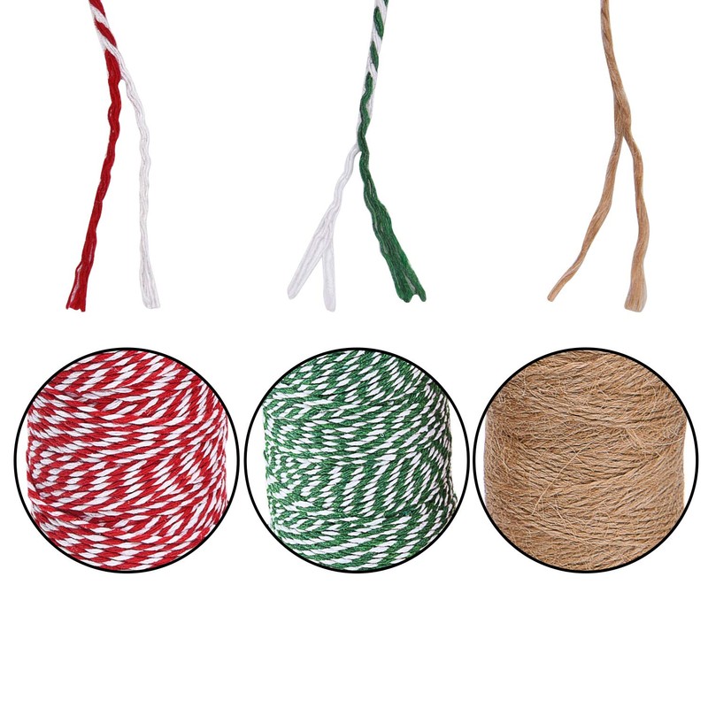 Sunmns 3 Rolls Christmas Cotton Twine and Natural Jute String