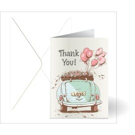 Pack of 10 Thank You Cards & Envelopes Made in UK. Full colour inside print. Beautiful designs (Wedding Car)