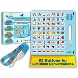 8 Languages AAC Device for Autism, 63 Buttons, Communication Board for None Verbal, Stroke Survivors Speech Support, TBI, Talking aid Tool for Delayed Speech terapy, Ajustable Lanyard