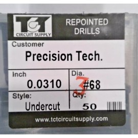 TCT REPOINTED DRILLS UNDERCUT #68 0.0310" DIA 0.433" FLUTE (LOT OF 50)