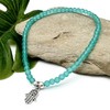 Sea Green Frosted Glass Bead Anklet with Silver Plated Hamsa/Fatima's
