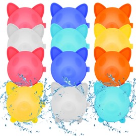 12pcs Reusable Water Balloons, Dog Shape Silicone Water Splash Balls Refillable Water Bombs for Kids Adults Outdoor Water Fight Game Summer Pool Party Toy