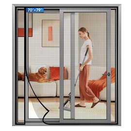 LONGEAS Magnetic Screen Door Left Right Side Opening Upgraded PET Mesh Greater Than Fiberglass and Polyester,Keep Bugs Out,Pet & Kid Friendly,Suitable for Sliding Doors,Patio French Doors-70" X 79"
