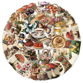 50Pcs Vintage Stickers Pack, Aesthetic Mushroom and Flower Decals for Scrapbook Journaling Water Bottle Kindle Laptop Phone Skateboard Guitar, Waterproof PET Transparent Sticker