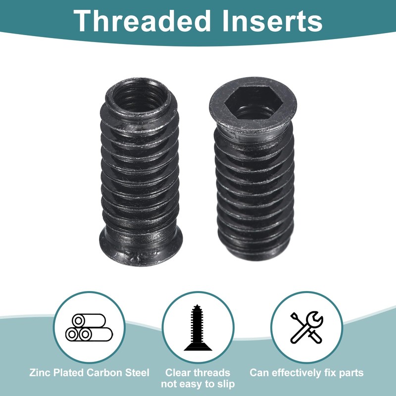 sourcing map 50Pcs Threaded Inserts, M8-1.25x30 Zinc Plated Carbon Steel