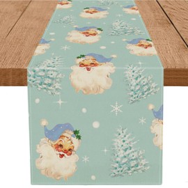 Christmas Table Runner Blue Santa Claus Merry Christmas Tree Snowflake Long Runners for Winter Xmas Home Kitchen Dining Party Decorations 13 x 72 Inch