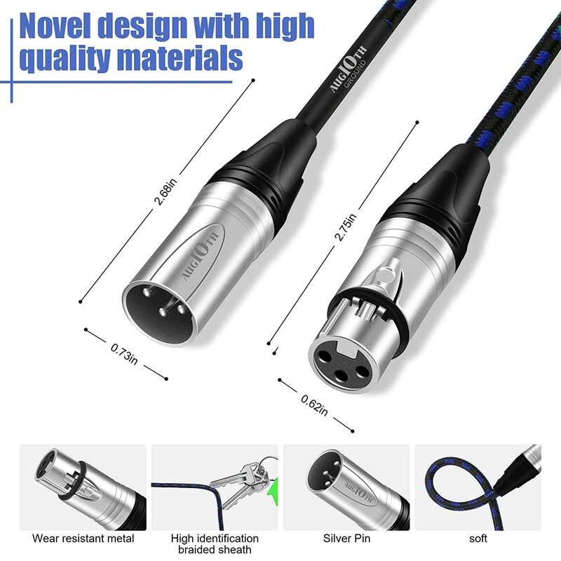 Augioth XLR to XLR Pro Mic Cable 15 Ft 2-Pack