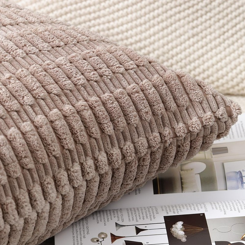 Madizz Set of 2 Boho Striped Cushion Covers, Soft Corduroy
