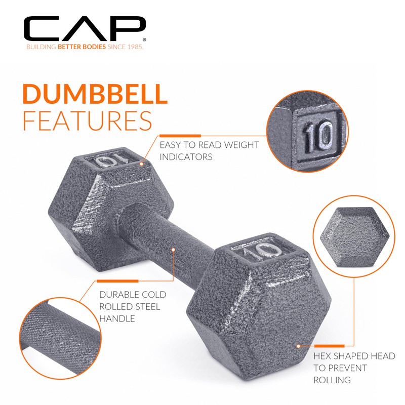 CAP Barbell Cast Iron Hex Dumbbell, Single, 15 lb