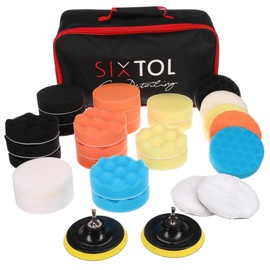 SIXTOL Car Detailing Pad 30 Polishing Sponge Set 30 Pieces Polishing Pads with Carrier Car Paint Care Cleaning of Bodywork, Headlights, Bumpers and Interior Parts