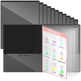 Henoyso 12 Pcs School and Home 2 Pocket Folders with 4 Clear Inner Pockets Plastic Heavy Duty Homework Folders Parent Teacher Communication for Student Home Office Classroom,11 x 9 Inch (Black)