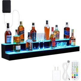 Unbranded LED Liquor Bottle Display Shelf 2 Tier 48" Bar Display Shelf Acrylic Wine Rack