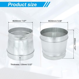 PATIKIL 9 Inch to 8 Inch Duct Reducer, Galvanized Steel Round Air Duct Reducer Crimped Pipe Increaser Adapter Connector Fitting Coupling for HVAC, Ventilation Systems