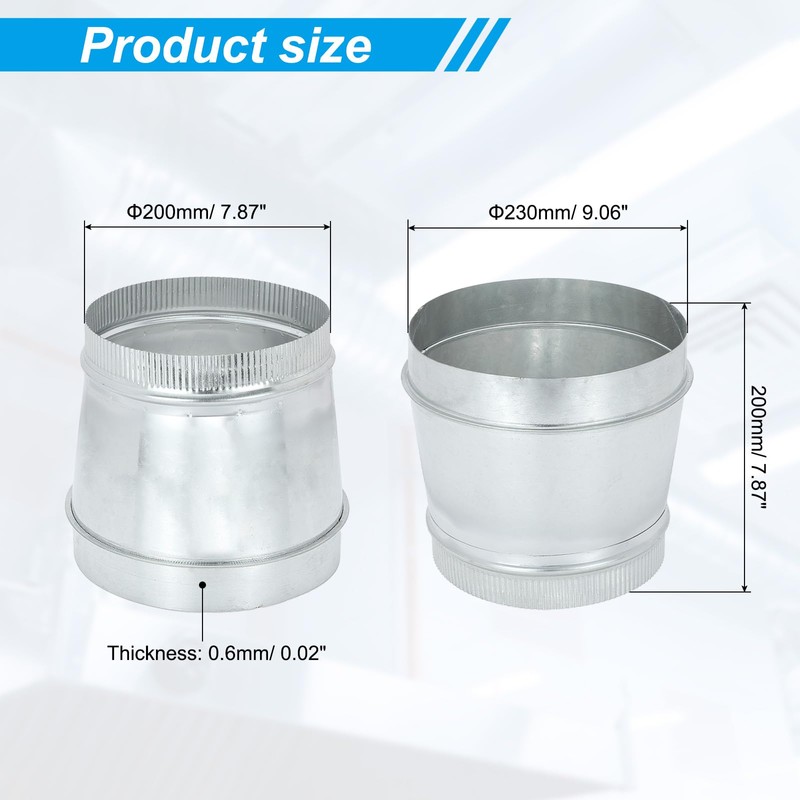 PATIKIL 9 Inch to 8 Inch Duct Reducer, Galvanized Steel