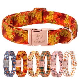 Babole Pet Fall Dog Collar for Puppy Small Dogs - Orange Maple Leaves Dog Collars, Soft Adjustable Holiday Pet Cotton Collar with Safety Buckle XS