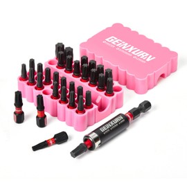 Geinxurn Impact Torx Screwdriver Bits Set, 33 Pieces 1”Magnetic S2 Steel Multi Star Driver Bits(T10-T40) and 1 Pc Bit Holder with Pink Soft Base