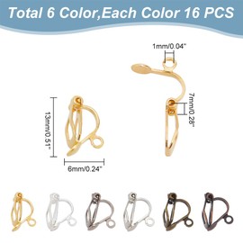 PH PandaHall 96pcs 6 Colors Brass Clip-on Earring Converter Component with Easy Open Loop for Non-Pierced Ears DIY Jewellery Making Accessary