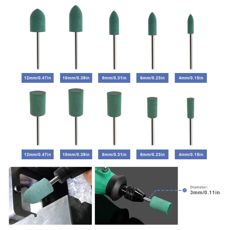 EMSea 30pcs Rubber Polishing Bits Cone Cylinder Shape Polishing Burrs