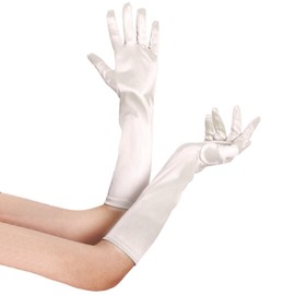 Lystaii Long Opera Party 20s Satin Gloves Stretchy Elbow Length Wedding 15 Inch Classic (Cream White)