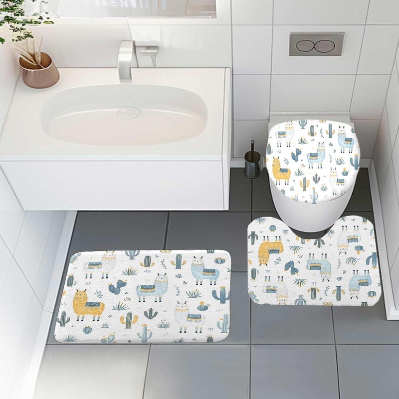 4 Pcs Cute Llama Bathroom Decor, Funny Alpaca Cactus Cartoon