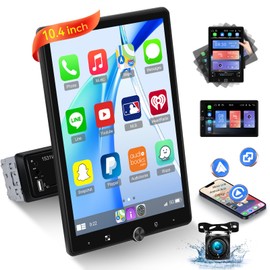 NHOPEEW 10.4 inch Single Din 1280 * 800P HD Touchscreen Car Stereo with Wireless Carplay and Android Auto, Manual Rotating Screen Radio with Mirror Link, Bluetooth, FM Radio, SWC + AHD Backup Camera