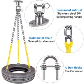 BeneLabel Tire Swing Kit - Heavy Duty Swing Hanger with Coated Chains and Hooks - 360° Rotation - 700 LB Capacity